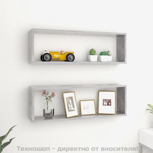 Стенни рафтове 2 бр бетонно сиви 80x15x26,5 см инженерно дърво