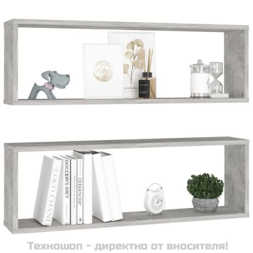 Стенни рафтове 2 бр бетонно сиви 80x15x26,5 см инженерно дърво