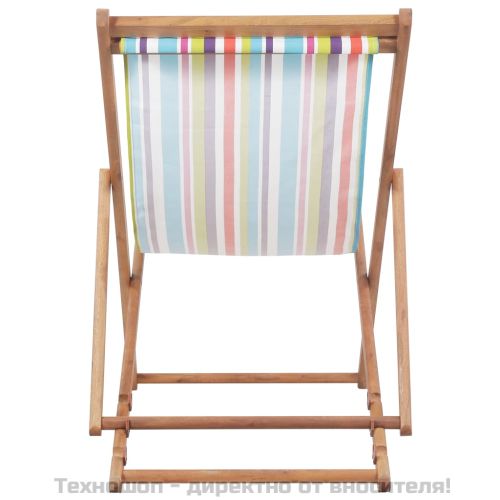 Сгъваем плажен стол, текстил и дървена рамка, многоцветен