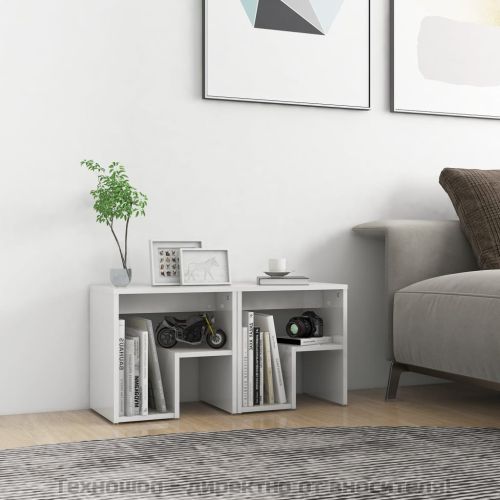 Шкафче за спалня, бял гланц, 2 бр, 40x30x40 см, инженерно дърво