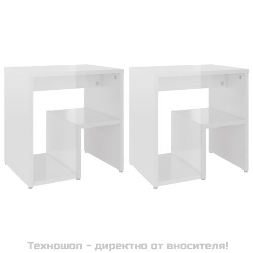 Шкафче за спалня, бял гланц, 2 бр, 40x30x40 см, инженерно дърво