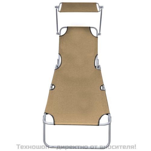 Сгъваем шезлонг със сенник, стомана, таупе