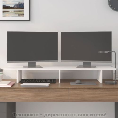 Поставка за монитор, бяла, 100x27x15 см, бор масив