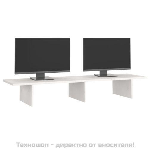 Поставка за монитор, бяла, 100x27x15 см, бор масив