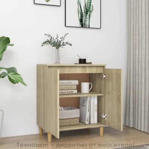 Шкаф с дървени крака масив, дъб сонома, 60x35x70 см