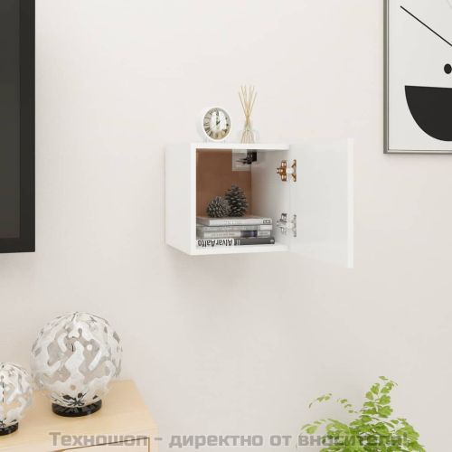 ТВ шкаф за стенен монтаж, бял, 30,5x30x30 см