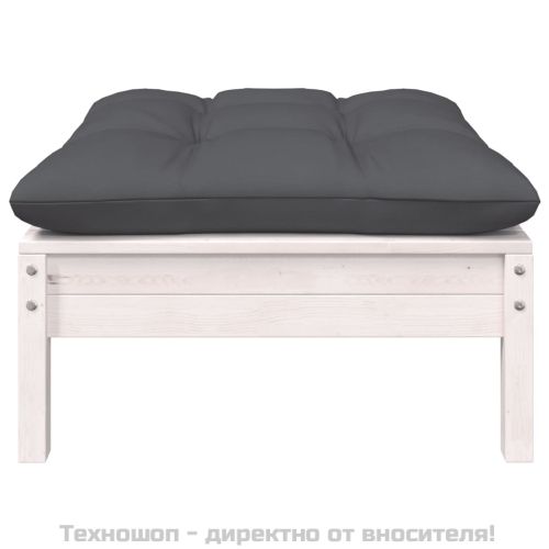 Градинска табуретка с възглавница антрацит, бяла, бор масив