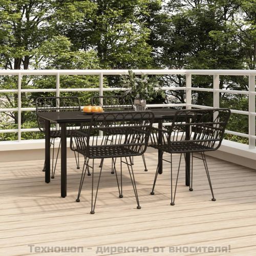 Градински трапезен комплект, 5 части, черен, полиратан