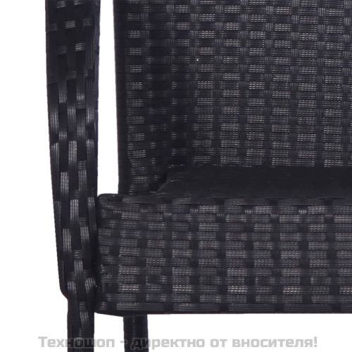 Градински трапезен комплект, 5 части, черен, полиратан