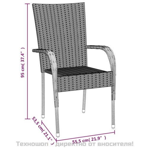 Градински трапезен комплект, 5 части, черен, полиратан