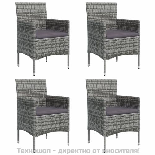 Градински трапезен комплект с възглавници 5 части, сиво и черно