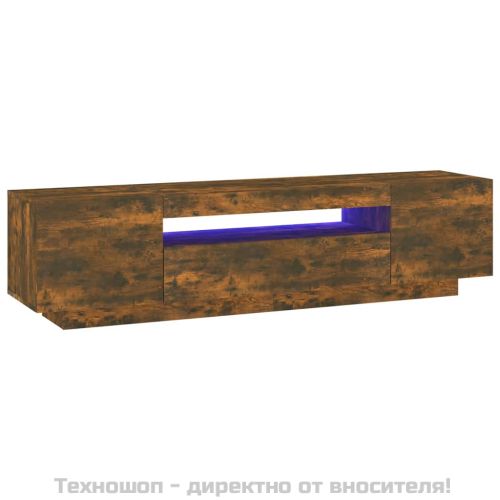 ТВ шкаф с LED осветление, опушен дъб, 160x35x40 см
