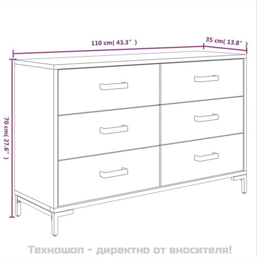 Сайдборд, черен, 110x35x70 см, борова дървесина масив