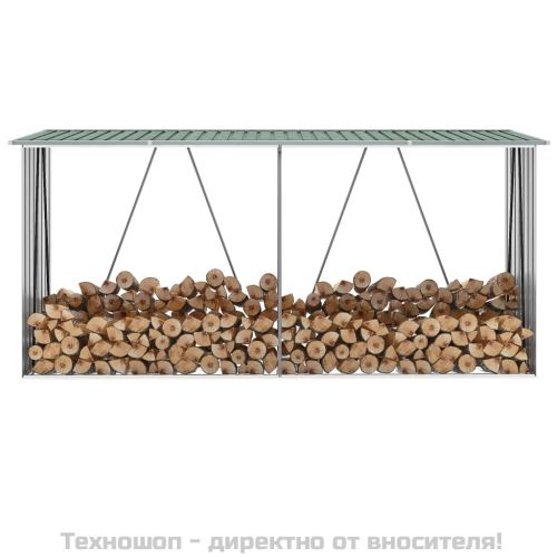 Навес за дърва, поцинкована стомана, 330x84x152 см, зелен