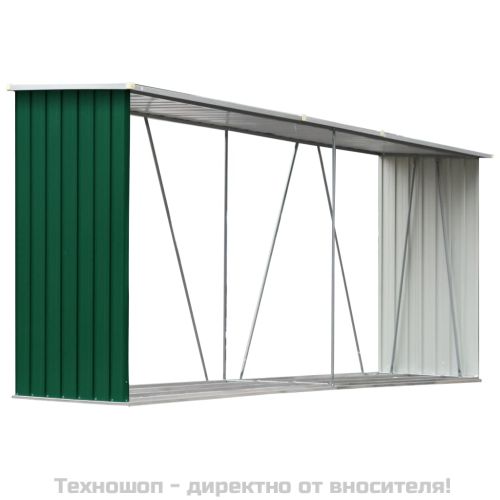 Навес за дърва, поцинкована стомана, 330x84x152 см, зелен