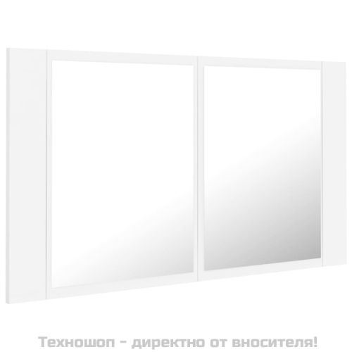 Шкаф с LED огледало за баня, бял, 80x12x45 см, акрил