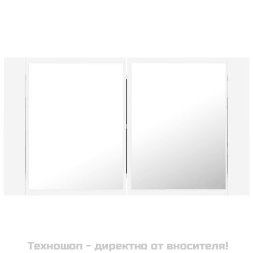 Шкаф с LED огледало за баня, бял, 80x12x45 см, акрил
