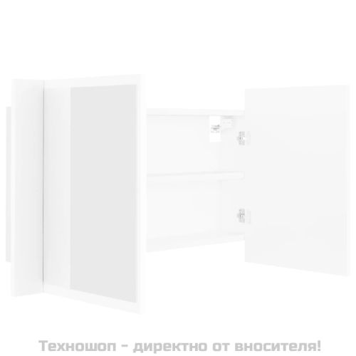 Шкаф с LED огледало за баня, бял, 80x12x45 см, акрил