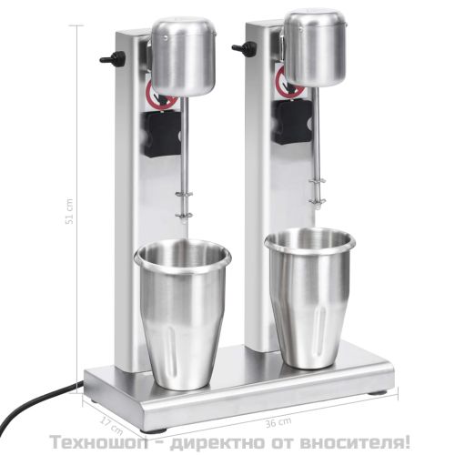 Миксер за млечен шейк с две купи, неръждаема стомана, 2 л