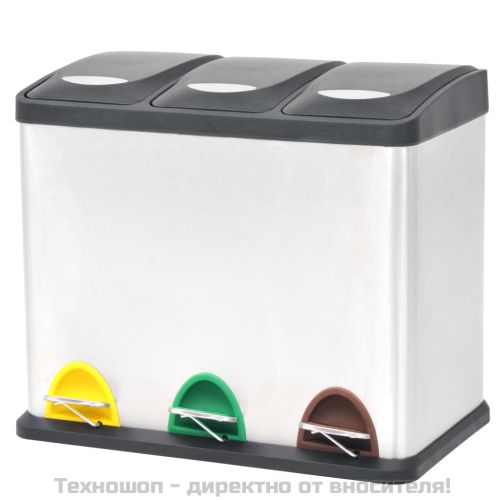 Кош за рециклиране на боклук с педал, неръждаема стомана, 24 л
