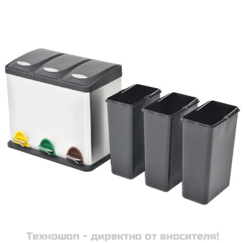 Кош за рециклиране на боклук с педал, неръждаема стомана, 24 л
