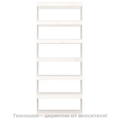 Библиотека/разделител за стая, бяла, 80x30x199,5 см, бор масив