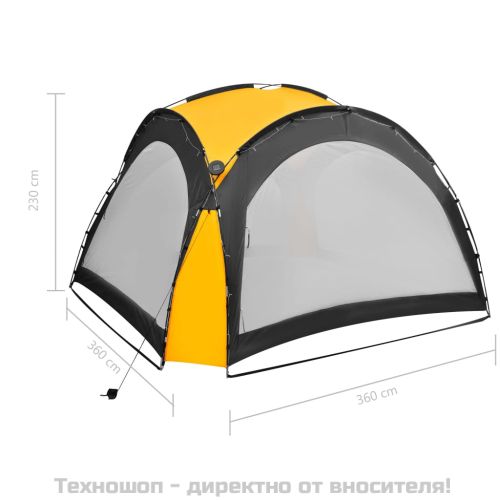 Парти шатра с LED и 4 стени, 3,6x3,6x2,3 м, жълта