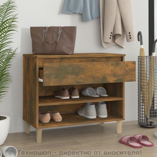 Шкаф за обувки, опушен дъб, 70x36x60 см, инженерно дърво