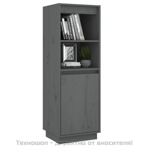 Висок шкаф, сив, 37x34x110 см, борово дърво масив