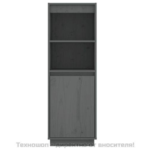 Висок шкаф, сив, 37x34x110 см, борово дърво масив