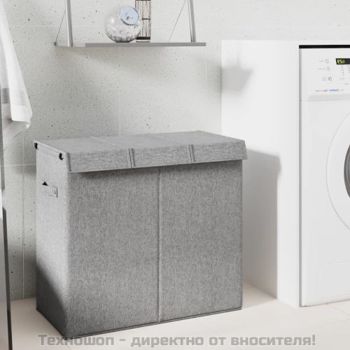 Сгъваем кош за пране, сив, 64,5x34,5x59 см, изкуствен лен