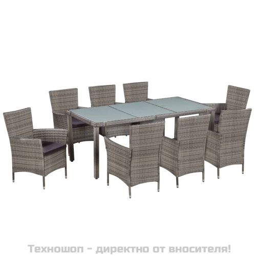 Градински комплект с възглавници, 9 части, полиратан, сив