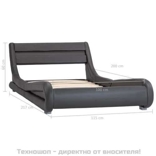 Рамка за легло с LED, сива, изкуствена кожа, 100x200 cм