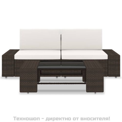 Градински комплект, 3 части, кафяв полиратан