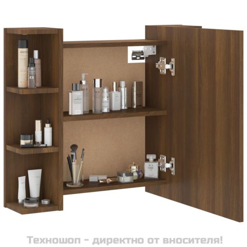 Огледален шкаф с LED, кафяв дъб, 70x16,5x60 см