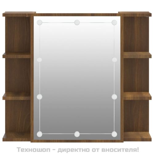 Огледален шкаф с LED, кафяв дъб, 70x16,5x60 см