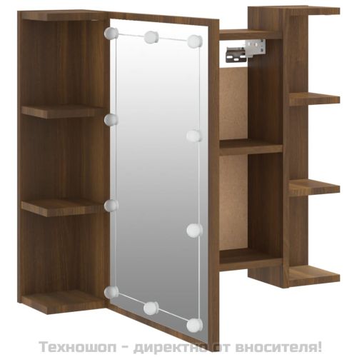 Огледален шкаф с LED, кафяв дъб, 70x16,5x60 см