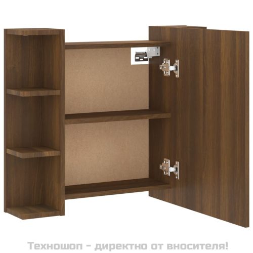 Огледален шкаф с LED, кафяв дъб, 70x16,5x60 см