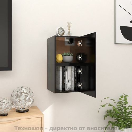 ТВ шкафове за стенен монтаж, 2 бр, черни, 30,5x30x30 см