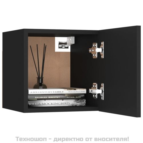 ТВ шкафове за стенен монтаж, 2 бр, черни, 30,5x30x30 см