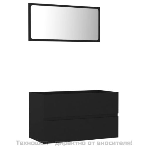 Комплект мебели за баня от 2 части, черен, инженерно дърво