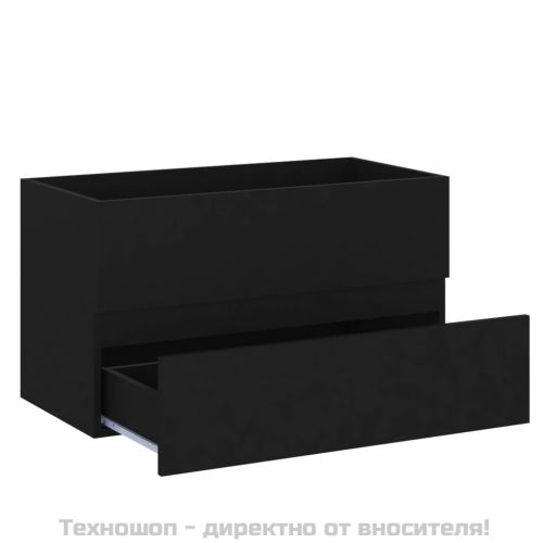 Комплект мебели за баня от 2 части, черен, инженерно дърво