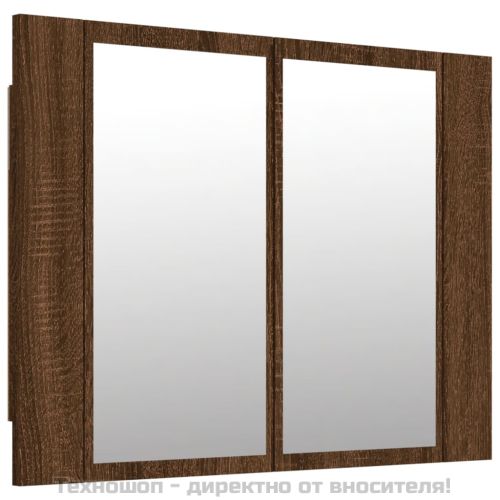 LED огледален шкаф, кафяв дъб, 60x12x45 см, инженерно дърво