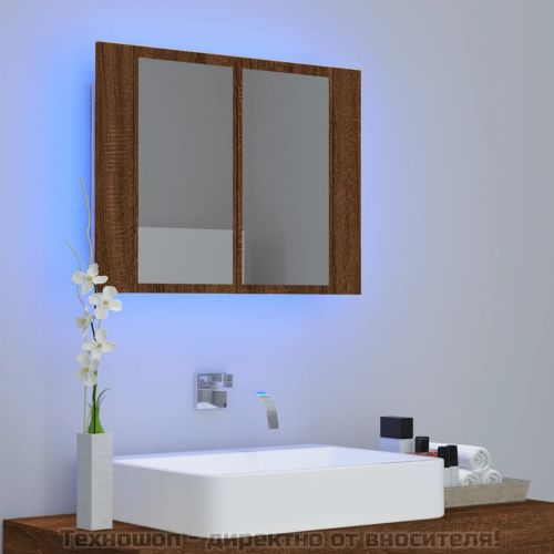 LED огледален шкаф, кафяв дъб, 60x12x45 см, инженерно дърво
