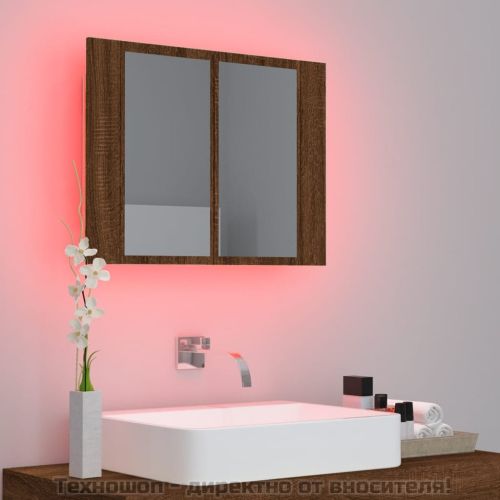 LED огледален шкаф, кафяв дъб, 60x12x45 см, инженерно дърво
