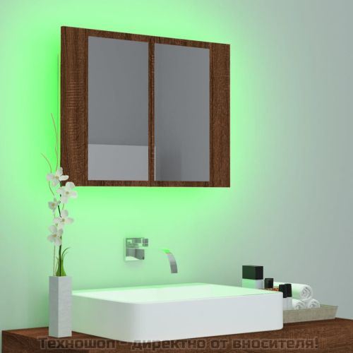 LED огледален шкаф, кафяв дъб, 60x12x45 см, инженерно дърво