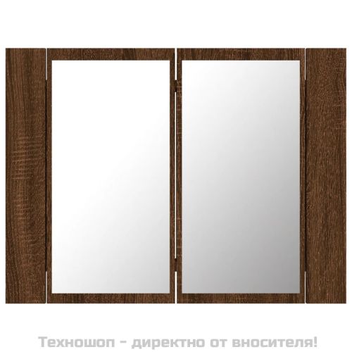 LED огледален шкаф, кафяв дъб, 60x12x45 см, инженерно дърво