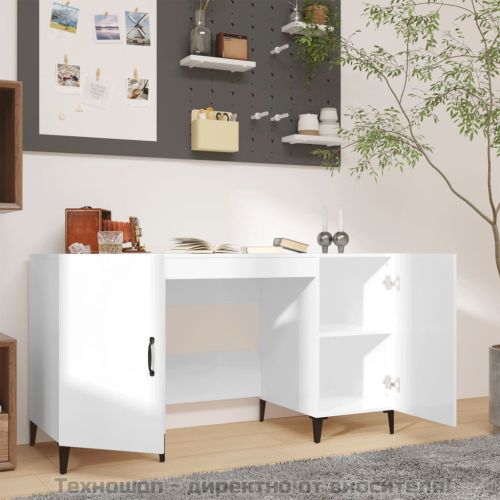 Бюро, бял гланц, 140x50x75 см, инженерно дърво