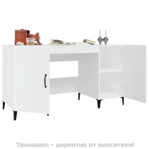 Бюро, бял гланц, 140x50x75 см, инженерно дърво