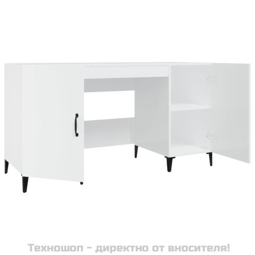 Бюро, бял гланц, 140x50x75 см, инженерно дърво